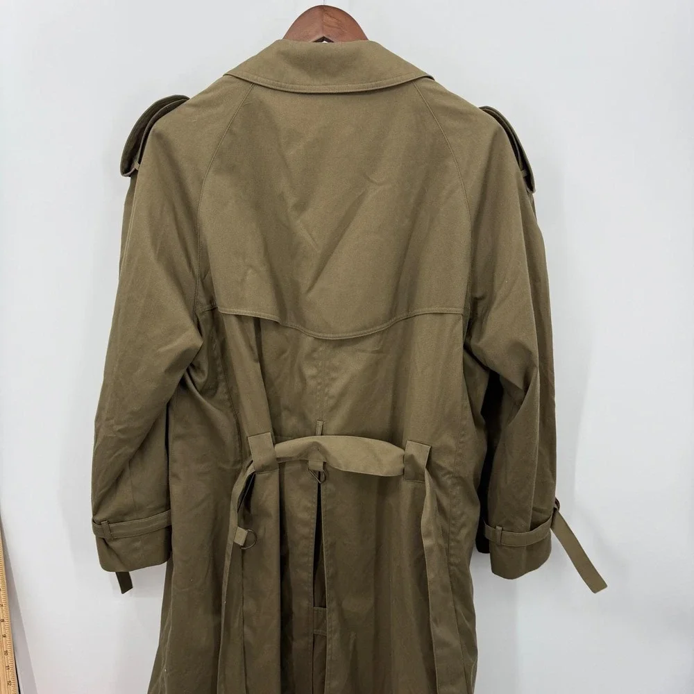 Vintage Olive Green Trench Coat Plaid Lined Sz Mens 42 L Heritage Prep Military